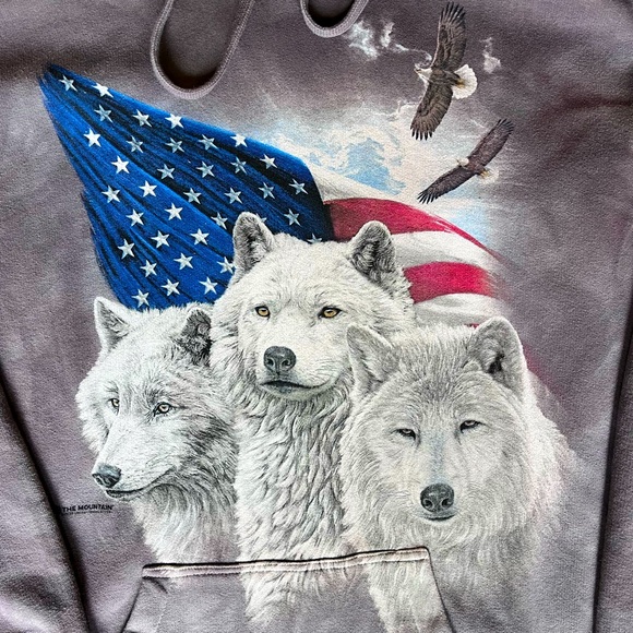 The Mountain Hoodie, Mens L, Nature Wolf Eagle Purple Grey Tie Dye 2019 - Picture 2 of 5